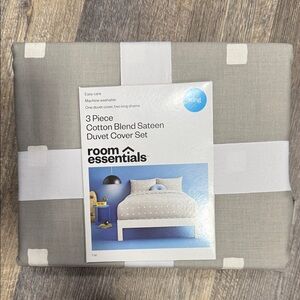 Room Essentials Cotton Blend Sateen Duvet Cover Set in Light Gray